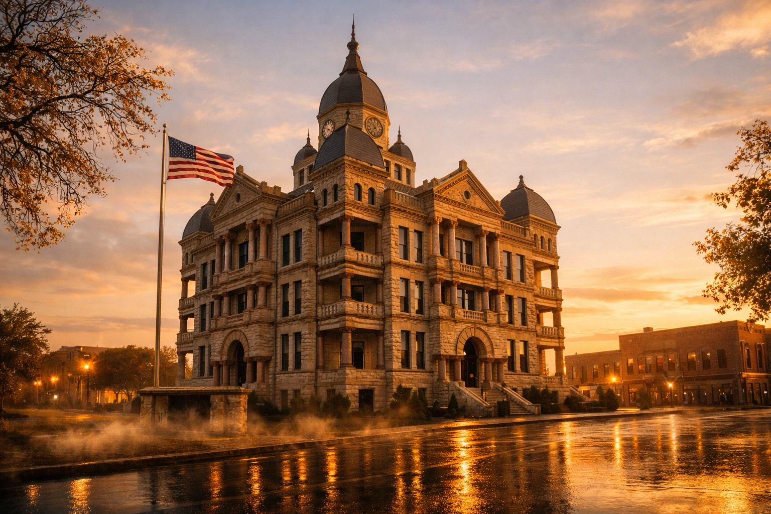 Denton County Courthouse at night — Act Rapid Bail Bonds serves all of Denton County 24/7
