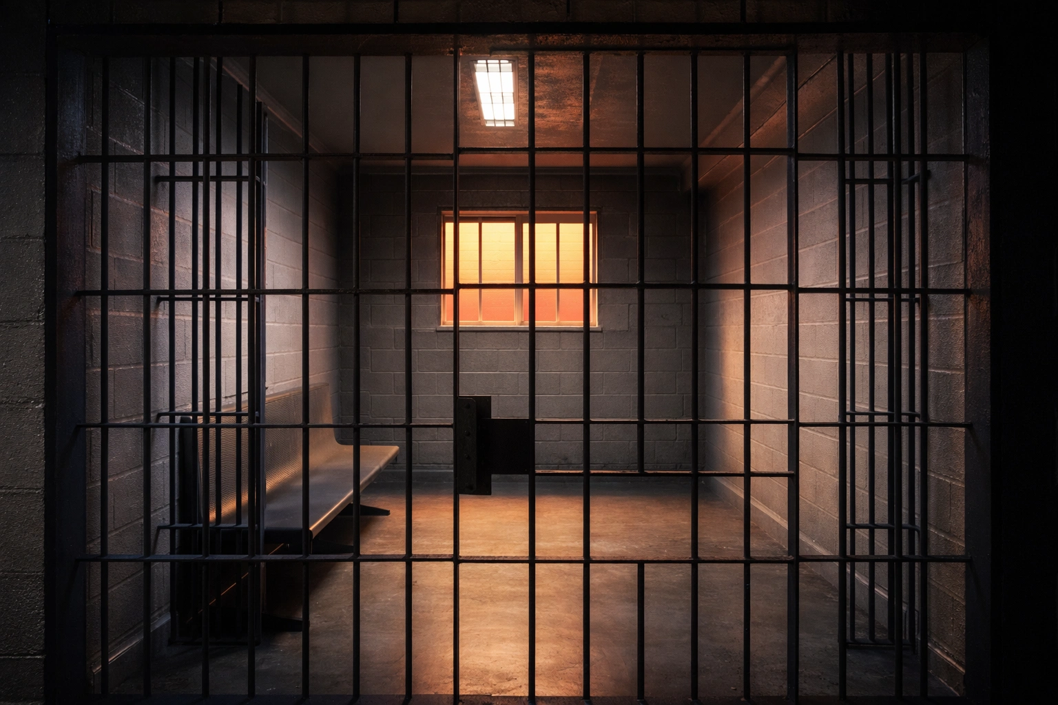 Jail holding cell at a Denton County municipal detention facility in Texas